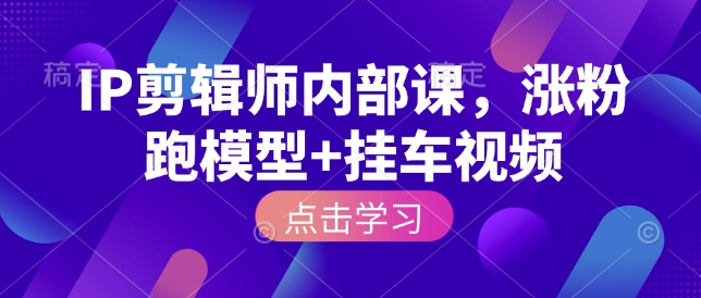 IP剪辑师内部课，涨粉跑模型+挂车视频-网络创业副业兼职学习网