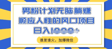 男粉计划无脑躺Z，顺应人性的风口项目，谁发谁火，加爆微信，日入多张【揭秘】-网络创业副业兼职学习网