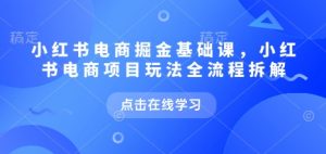 小红书电商掘金课,小红书电商项目玩法全流程拆解-网络创业副业兼职学习网