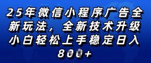 2025年微信小程序全新玩法纯小白易上手,稳定日入多张,技术全新升级,全网首发【揭秘】-网络创业副业兼职学习网