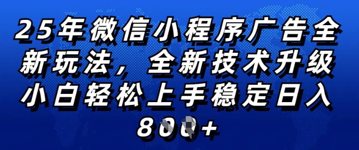 2025年微信小程序全新玩法纯小白易上手，稳定日入多张，技术全新升级，全网首发【揭秘】-网络创业副业兼职学习网