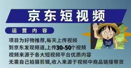 京东短视频带货课，无需自己拍摄剪辑，保姆式教学，两天快速上手-网络创业副业兼职学习网