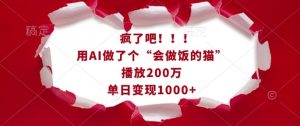 疯了吧!用AI做了个“会做饭的猫”,播放200万,单日变现1k-网络创业副业兼职学习网