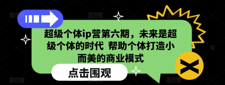 超级个体ip营第六期，未来是超级个体的时代  帮助个体打造小而美的商业模式-网络创业副业兼职学习网