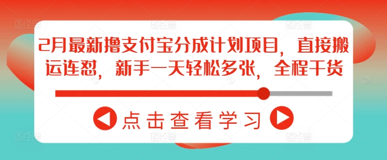 2月最新撸支付宝分成计划项目，直接搬运连怼，新手一天轻松多张，全程干货-网络创业副业兼职学习网