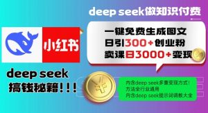 Deepseek一键免费生成小红书图文日引300+创业粉,日变现多张教程,方法全行业通用!-网络创业副业兼职学习网
