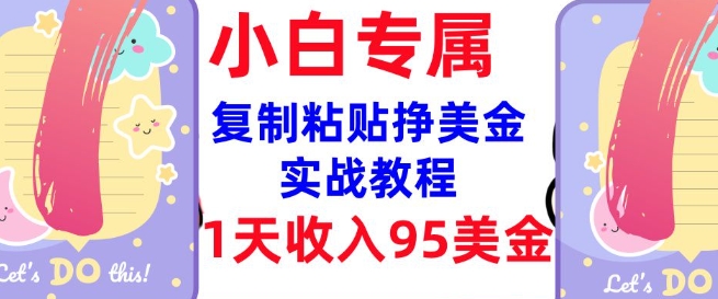 复制粘贴挣美金，0门槛，1天收入95美刀，3分钟学会，内部教程(首次公开)-网络创业副业兼职学习网