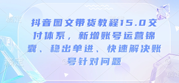 抖音图文带货教程15.0交付体系，新增账号运营锦囊、稳出单进、快速解决账号针对问题-网络创业副业兼职学习网