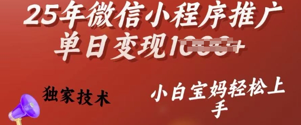 25年微信小程序推广单日变现多张，独家技术，小白宝妈轻松上手【揭秘】-网络创业副业兼职学习网