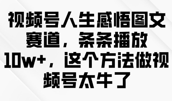 视频号人生感悟图文赛道，条条播放10w+，这个方法做视频号太牛了-网络创业副业兼职学习网
