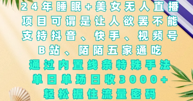 2024年睡眠+美女无人直播，通过内置线条特殊手法，单场日收3k+，轻松握住流量密码【揭秘】-网络创业副业兼职学习网