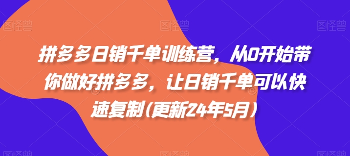 拼多多日销千单训练营，从0开始带你做好拼多多，让日销千单可以快速复制(更新25年2月)-网络创业副业兼职学习网