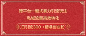 跨平台一键式暴力引流玩法,私域流量高效转化日引流300 +精准创业粉-网络创业副业兼职学习网