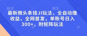 最新微头条挂JI玩法，全自动撸收益，全网首发，单账号日入300+，附矩阵玩法【揭秘】-网络创业副业兼职学习网