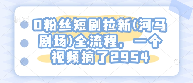 0粉丝短剧拉新(河马剧场)全流程，一个视频搞了2954-网络创业副业兼职学习网