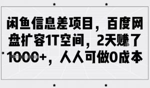 闲鱼信息差项目,百度网盘扩容1T空间,2天收益1k+,人人可做0成本-网络创业副业兼职学习网