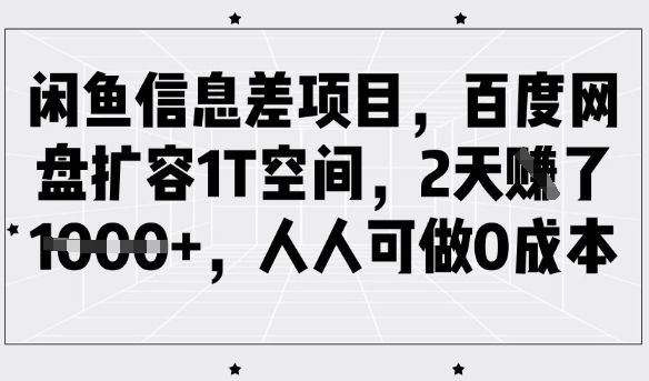 闲鱼信息差项目，百度网盘扩容1T空间，2天收益1k+，人人可做0成本-网络创业副业兼职学习网