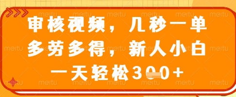 审核视频，几秒一单，多劳多得，新人小白一天轻松3张【揭秘】-网络创业副业兼职学习网